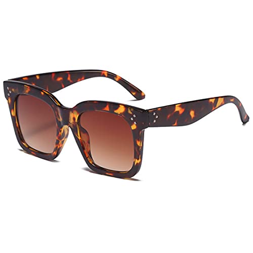 Lunettes de soleil carrées surdimensionnées pour femme motif léopard