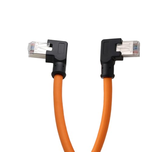 HangTon GigE Cable de red Cat 6, RJ45 de alta velocidad para impresora LAN de TV, enrutador, consola de juegos, módem EtherCAT Profinet, servidor de conmutación industrial, STP, 5 m, naranja, ángulo