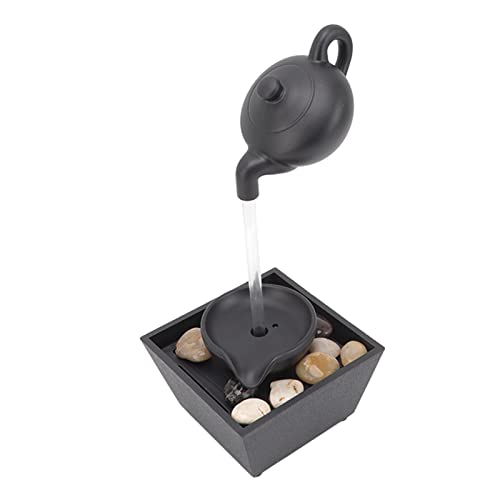 Tabletop Teapot Water Fountain Ornament USB Battery Power Supply LED Lights Stones with for Living Room, Office, Home Decor