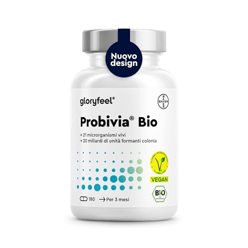 Fermenti Lattici Probiotici Bio,180 Capsule, con 21 Ceppi Batterici Vivi e Inulina Bio, 20 Miliardi CFU, Integratore per la Salute della Flora Intestinale, senza Lattosio