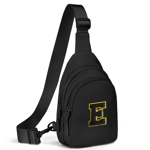 Small Initial Sling Bag for Girls & Women - Cute Crossbody Fanny Pack Gift Black E
