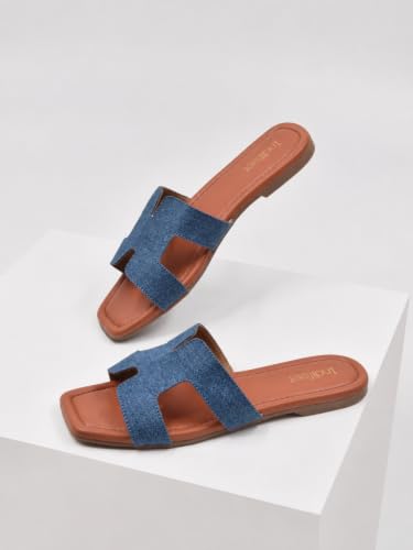 Image of Indifeet Women's Trendy Design Flat Slippers | Summer Footwear, Casual Comfort, Stylish, Daily Wear, Fashion, Slip On Flats, Denim Style Upper, Medium Width