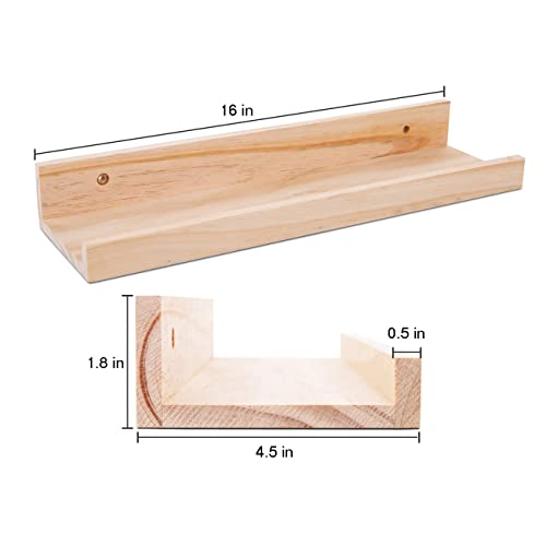 Azsky 16 In Floating Shelves Set 2, Natural Wood Ledge Shelf, Wall Shelf, Picture Ledge Shelf, Gallery Shelf, Nursery Hanging Bookshelf #TOP2