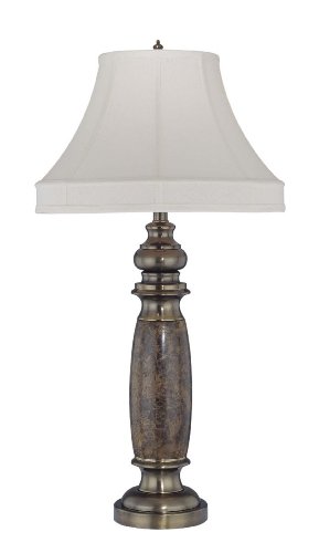 Lite Source EL-30034 Holbrook Table Lamp, Antique Brass with Marble with White Fabric Shade, Gold
