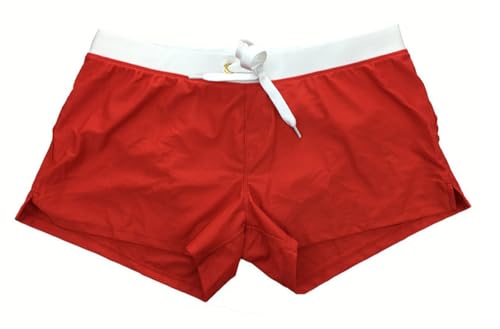 Men's Tight-Fit Swim Trunks with Built-in Briefs Low Waist Swimwear with Zipper Pocket and Drawstring4