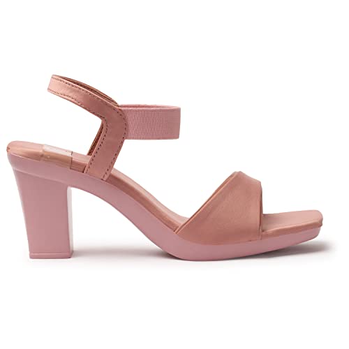 Image of XE Looks Women's Peach Stylish Block Heels | Open-Toe Sandals with Elastic Support | Anti-Skid Sole & Cushioned Footbed Block Heels For Girls & Women