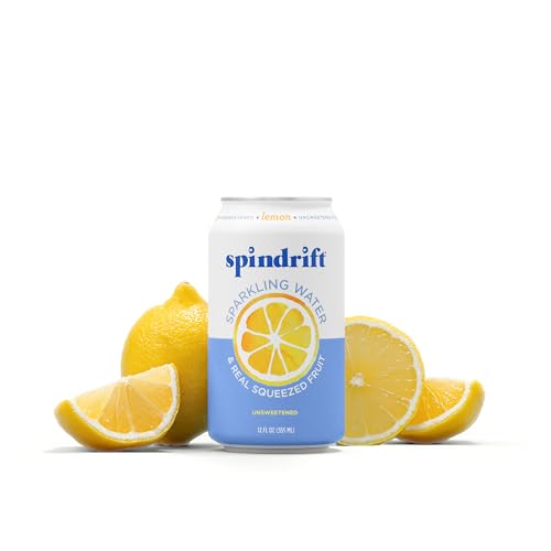 Spindrift Sparkling Water, Lemon Flavored, Made with Real Squeezed Fruit, 12 Fl Oz Cans, Pack of 24 (Only 3 Calories per Can) Spindrift Sparkling Water, Lemon Flavored, Made with Real Squeezed Fruit, 12 Fl Oz Cans, Pack of 24 (Only 3 Calories per Can)