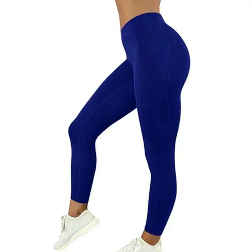 ZERAOKE Solid High Waist Elastic with Pocket Gym Running Plus Size Yoga Leggings Pants for Women,Women’S Workout Pants-Blue-M