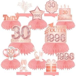Centros de mesa de nido de abeja de oro rosa de 30 años, globos de decoración temática, decoración de mesa para niñas y mujeres, dulce princesa de