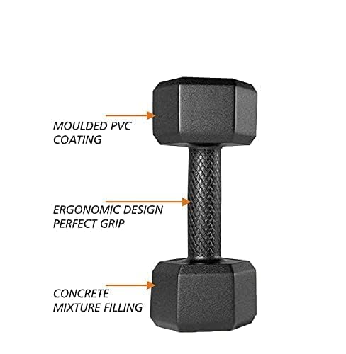 Image of SBR SPORTS~5 KG PAIR PVC HEX DUMBBELL SET FITNESS WEIGHTS FOR HOME GYM EXERCISE FOR MEN & WOMEN DUMBBELL SET (5KG=5KG=10KG TOTAL)