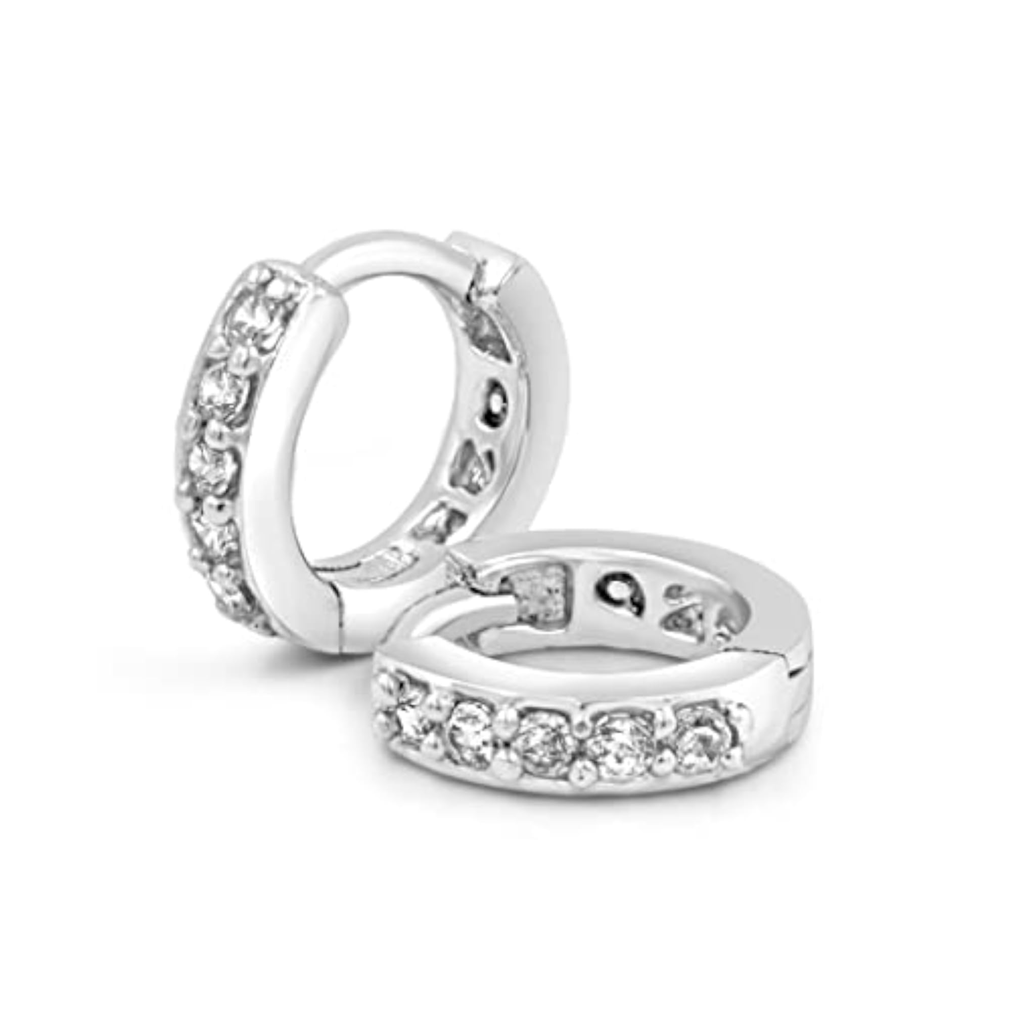 Women's 925 Hallmark Sterling Silver Micro Hoop Earrings, American Diamond Cut