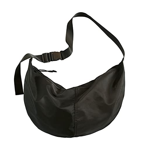 Crossbody Bag Unisex Fashion Dumpling Shaped Shoulder Bag Handbag Nylon Messenger Handbags with Adjustable Strap Black