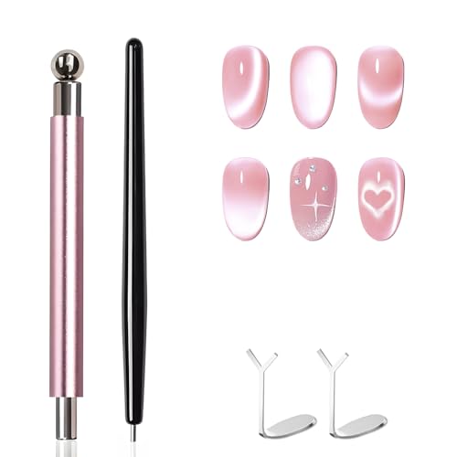 uadbau 4-Piece Cat Eye Magnet Set – Black Bead-Attracting Nail Magnet Pen & Heart-Shaped Magnet for Nails, Nail Magnets for Nail Art, Cat Eye Magnet for Nail Art, Perfect for Home DIY, Nail Art Design