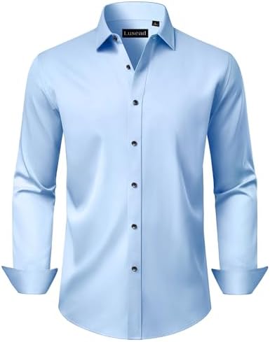 Men's Dress Shirts Long Sleeve Stretch Wrinkle Free Wedding Forma...