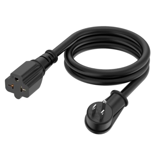 3FT 12AWG Heavy Duty Right-Angle 15Amp to 20Amp Extention Cord, 90-Degree 15 Amp Household Plug to 20 Amp T Blade Adapter, Nema 5-15P to 5-15R,5-20R,6-15R,6-20R, Angled 110V 15A to 20A AC Power Cable