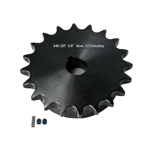 Image of 40BS20-5 /8 Roller Chain Sprocket with 5 /8 inch Bore 20 Tooth, Black Oxide Finish, Includes 2 Set Screws and 1 Key, Heavy Duty Drive Sprocket for #40 Chain