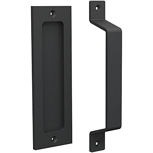 Tibres Barn Door Handle and Pull - Recessed Door Handle for Sliding Barn Door - Pull and Flush Door Handle Set - Rustic Farmhouse Style - Flush Mount - Black - Set of 1