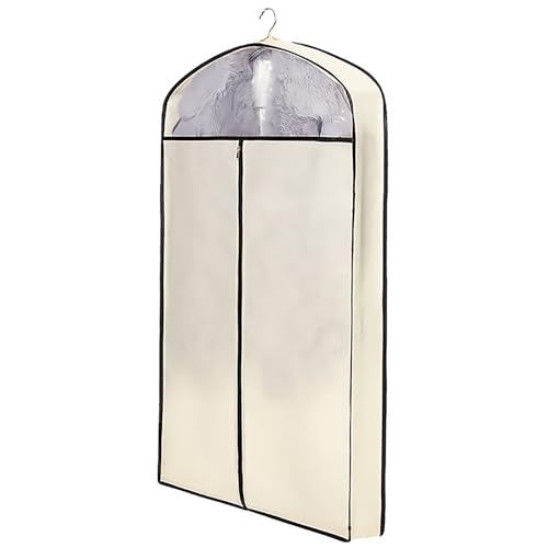 QiaoRong Bolsas para Ropa, Funda Traje Portatrajes con Cremallera y Ventana Transparente Visible para Ropa de Piel, Visón, Plumífero y Abrigo de Algodón(Beige,60x10x90cm/24x4x35in)