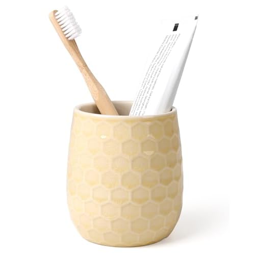 Toothbrush Holder, Tooth Brush Holder for Bathroom - Ceramic Toothbrush Cup White Toothbrush Holders Countertop, Makeup Brush Holder Pen Holder, 3.62" x 3.62" x 3.93", ANTIS'S HOME White Hon