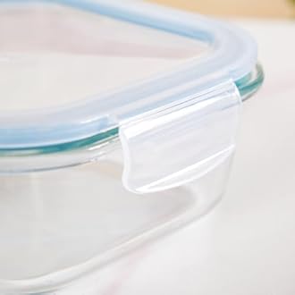 Nestasia Glass Lunch Box for Men & Women (Set of 3, S-300ml, M-500ml, L-800ml) - Borosilicate Glass Containers with Airtight Clip Lock Lids - Microwave, Dishwasher, and Refrigerator Safe, Blue