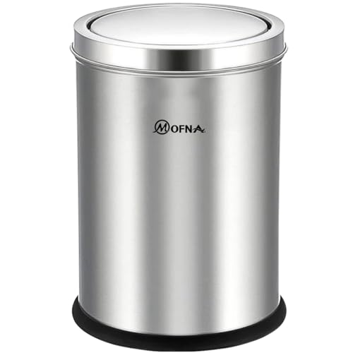 Image of mofna Stainless Steel Swing lid dustbin, Garbage Bin, Trash Can, with removable lid For Home, Kitchen, Bathroom, Office & Commercial Use - 8x12 In -10 Liter, Silver, Pack of 1