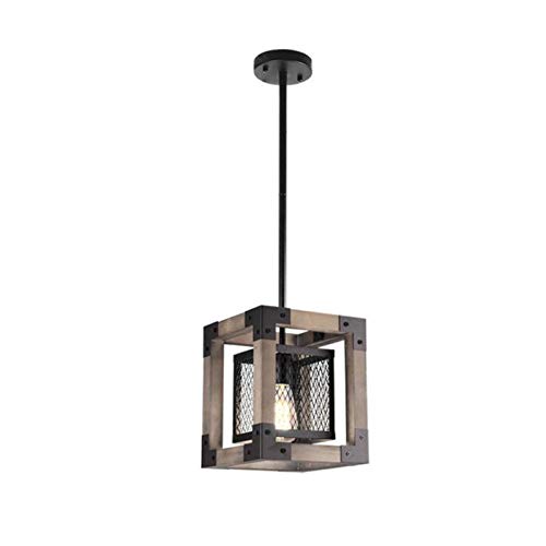 Lustre E27 industriel en bois suspension vintage pour bar et cuisine