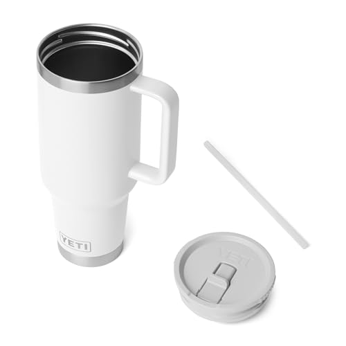 Image of YETI Rambler 40 oz Travel Mug with Flip Straw Lid - Stainless Steel, Vacuum Insulated, Leakproof, Cup Holder Friendly, White