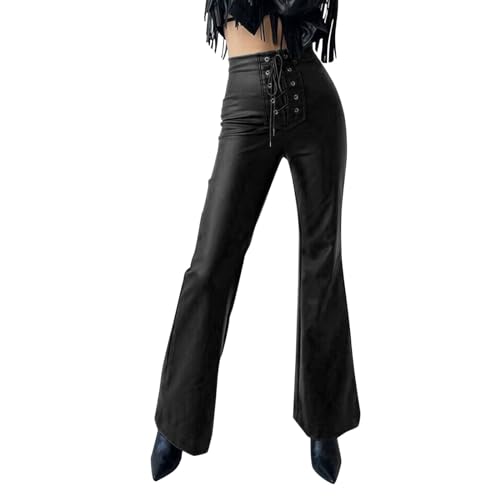 Pantalon décontracté extensible à sangles perforées et détails en cuir synthétique