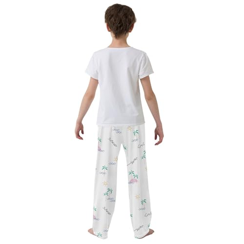 Aloha Tree Summer Boys Long Pants Soft Trousers Elastic Waist Kids Lounge Bottoms with Pockets S-XL3