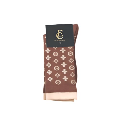 Everything Chic Luxury Designer-Inspired Crew Socks for Dog Lovers Brown