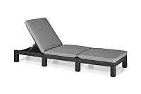 Allibert by Keter Daytona Sun Lounger with Adjustable Headboard for Garden, Patio & Balcony, Grey, including Garden Lounger Cushion, Flat Rattan Effect, 195 x 65 x 22 cm