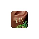 St Patricks Day Earrings for Women, St Patricks Day Accessories, Small Green Dainty Hoop Huggie Earring Stack, Trendy Hoop Gifts Jewelry Set