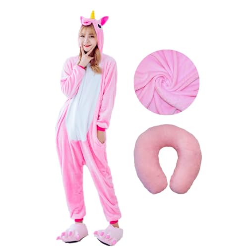 Pijama Unicórnio Rosa Kigurumi Macacão Unissex com Capuz Tamanho: G 1,67-1,78