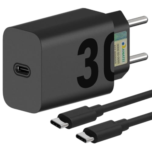 Carregador Super Turbo 30W Ultra Rápido 1 Porta USB-C com Carregamento Rápido + Cabo Tipo C, Compatível com iPhone 15/16, Samsung, Motorola, Xiaomi e Outros Dispositivos