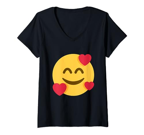 Emoticon Cara Sonriente con Corazones Camiseta Cuello V