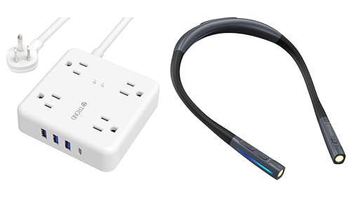 TROND Flat Plug Surge Protector Power Strip with USB Ports & TROND Book Light, LED Neck Reading Light