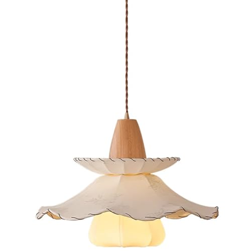 Chandelier crème en tissu et bois pour salon et chambre