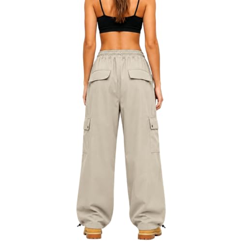 Cargo Tactical Pants Women Drawstring Wide Leg Parachute Pants with Pockets - image 5