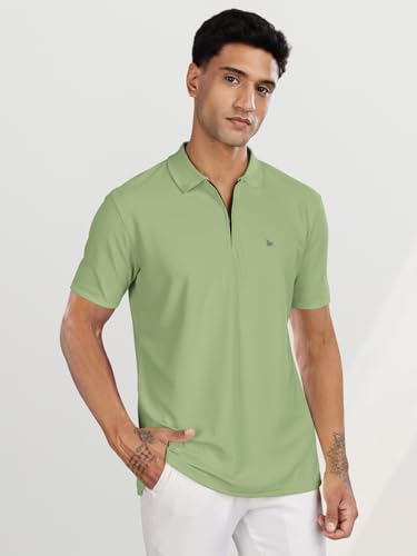 Image of BULLMER Trendy Solid Zipper Collar /Polo Neck Tshirt for Men