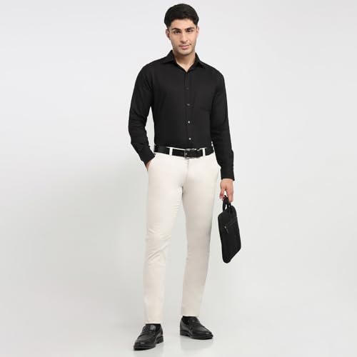 Image of Raymond Men Slim Fit Solid Pattern Pure Cotton Semi Cutaway Collar Full Sleeve Formal Shirt