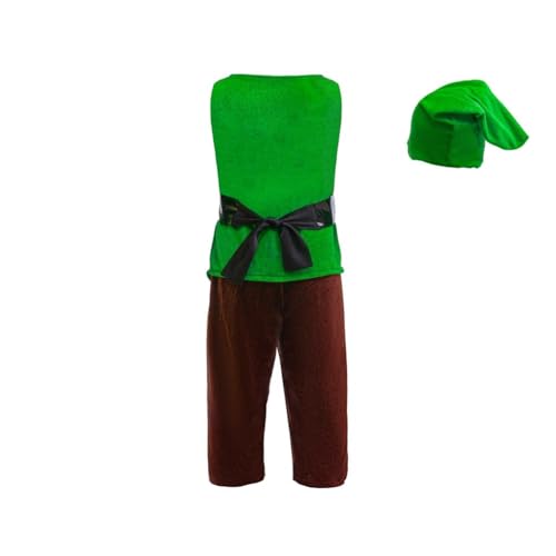 Disfraz Completo Enano Verde Rojo para Niños 4-10 años miniatura 2