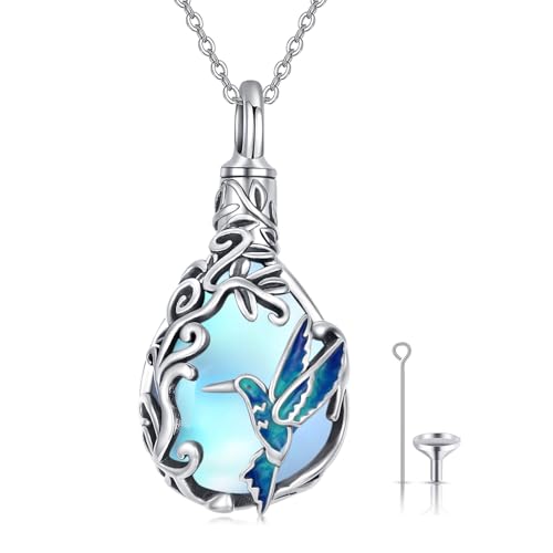 JUSTKIDSTOY Dog/Cat/Hummingbird Urn Necklace for Ashes S925 Sterling Silver Heart Cremation Jewelry Keepsake Memorial for Women