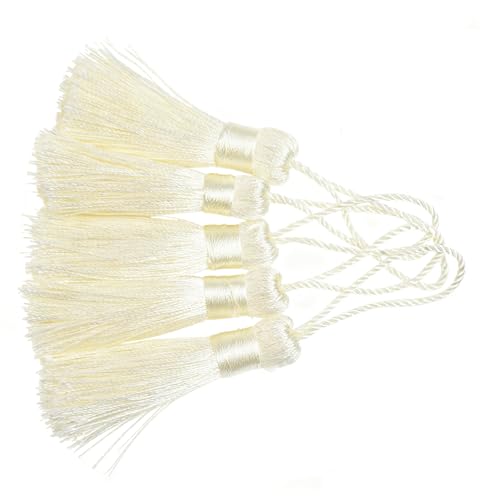 Image of 20Pcs 4.3 Inch Mini Craft Tassels for Earrings, DIY Crafts(Cream) | Handmade soft terylene, 2-inch cord loop, small Chinese knot-for earrings, bookmarks, tags, souvenirs and DIY crafts.