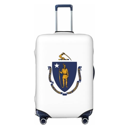 NBAGHPQ Massachusetts State Flag Print Double Sided Elastic Protection Universal Suitcase Cover Unique Luggage Protector, Nero , S