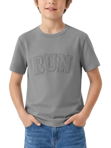 Haloumoning Boys Short Sleeve T Shirts Kids Summer Casual Crewneck Tees Fashion Tops 5-14 Years Grey