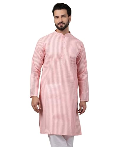 Image of SOJANYA (Since 1958 Men's Pure Cotton Striped Long Kurta