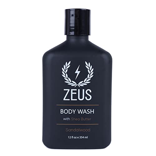 ZEUS Body Wash with Shea Butter & Aloe Vera for Men, All Natural with Essential Oils, Invigorating Skin Reviving Body Cleansing Shower Wash – MADE IN USA (12 oz)
