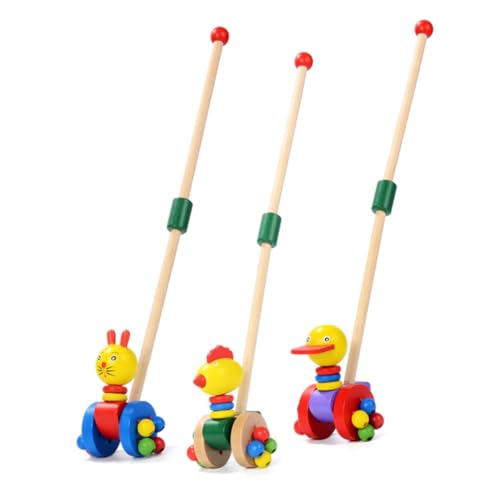 OFFSCH 2 Piezas Andador de Madera para Bebés Carrito de Empuje con Diseño de y Pollo Juguetes Didácticos Desmontables para Pequeños Regalo para Bebés de Primer Año