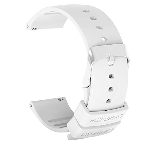 Lwsengme Silicone Watch Replacement Band with Quick Release-Choose Color & Width (20mm,22mm) & Length-Soft Rubber Watch Strap (White, 20mm)