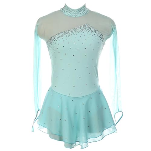 Robe patinage artistique strassée à manches longues pour gymnastique et danse